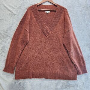 Ava & Viv Burnt Orange V Neck Ribbed Chunky Sweater Size 3X Stretch Cozy Lounge